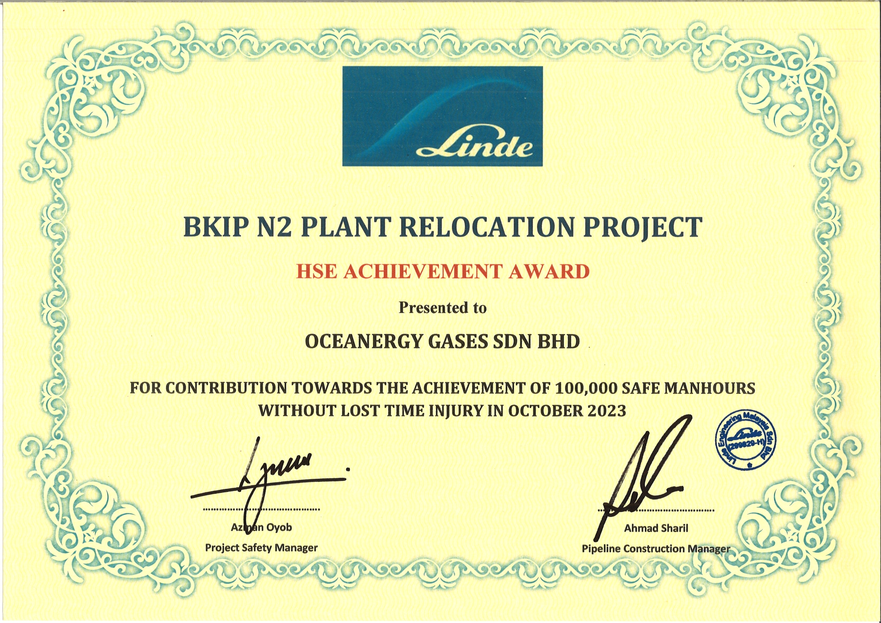 100 000 Safe Manhours BKIP Project